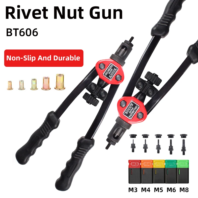 Pistola de Tuercas de remache roscadas a mano, herramienta remachadora Manual de BT-606, doble Mango, M3, M4, M5, M6, M8, 200 piezas