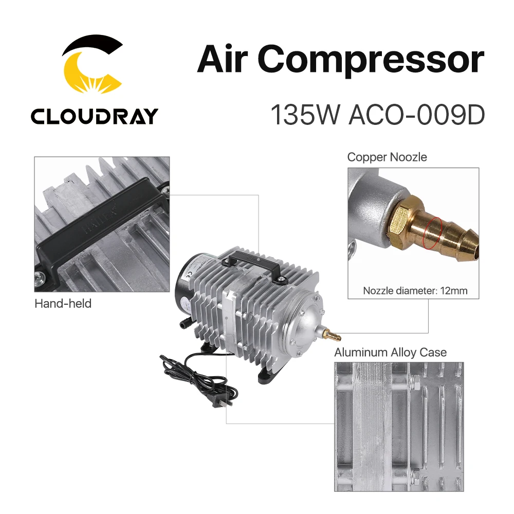Cloudray 135W Air Compressor Electrical Magnetic Air Pump for CO2 Laser Engraving Cutting Machine ACO-009D