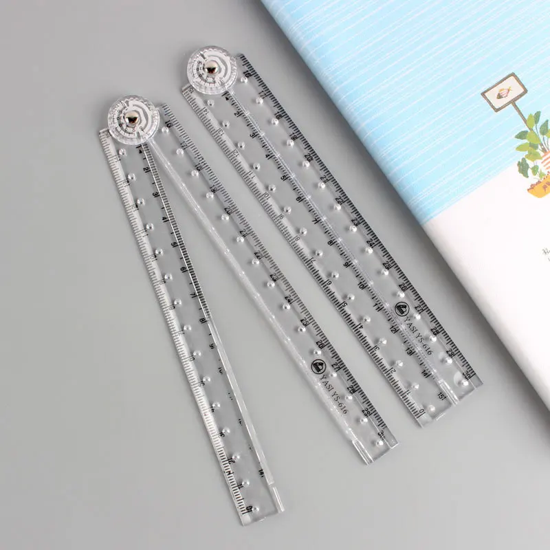 折りたたみ式アクリル定規、学校や事務用品に最適、ドローデザイン、手描きの分度器、1個