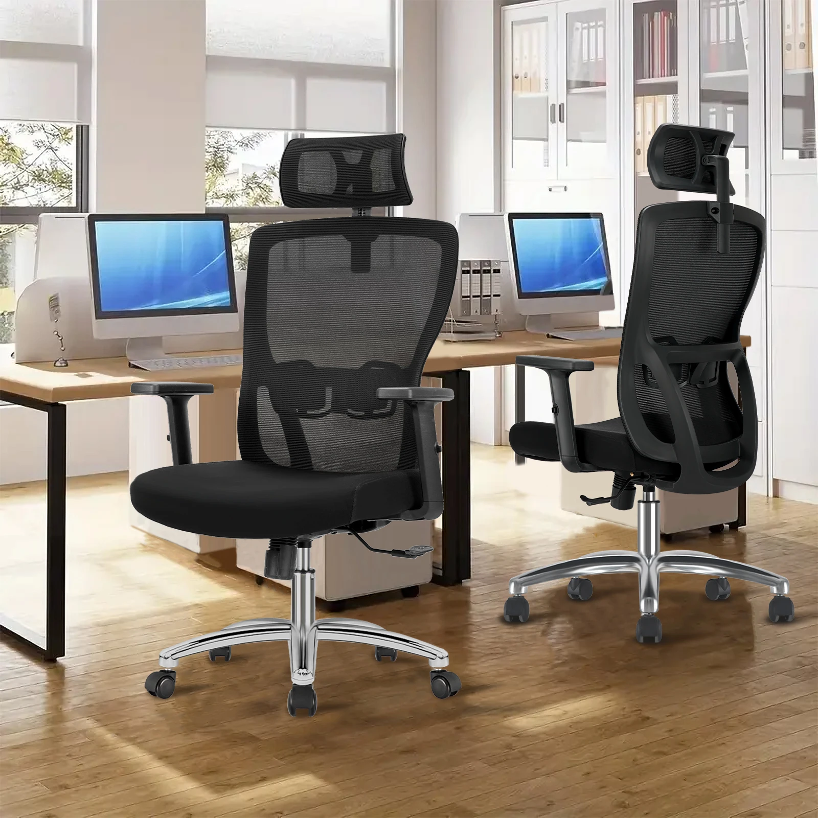 Chaise de bureau ergonomique Durrafy, chaise de jeu PC, chaise de bureau avec appui-tête, accoudoir, support lombaire, fonction d'inclinaison et d'oscillation