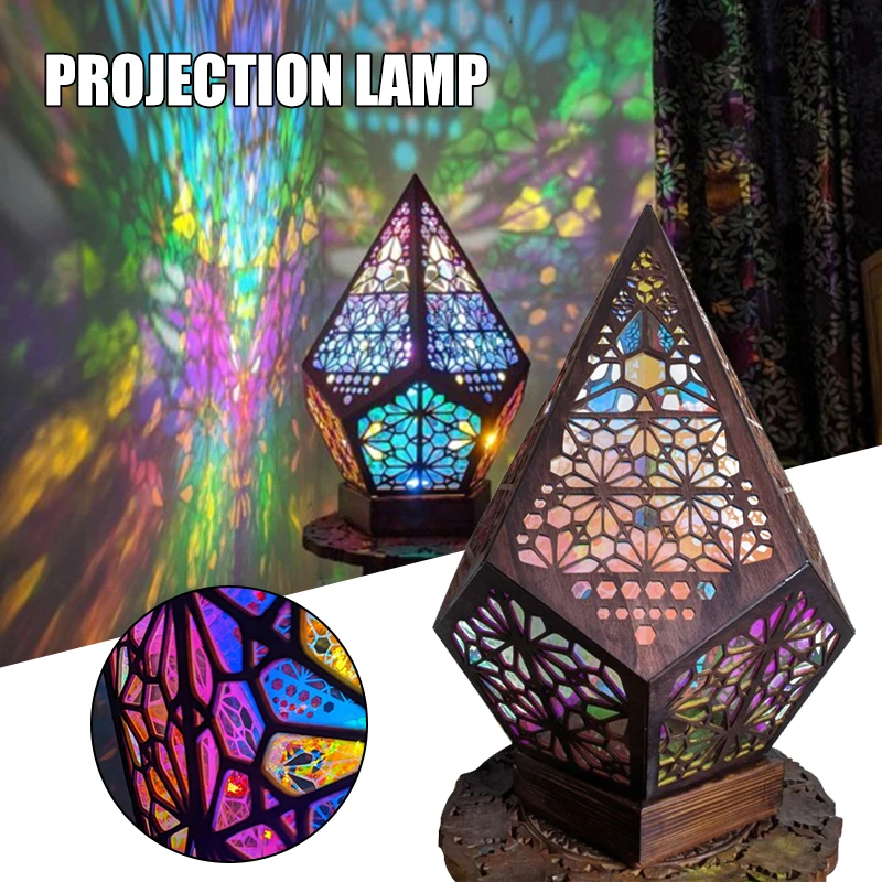 Lámpara de proyección Led de madera, lámpara de pie de estrella Polar multiusos con diamantes coloridos, luz nocturna, decoración bohemia
