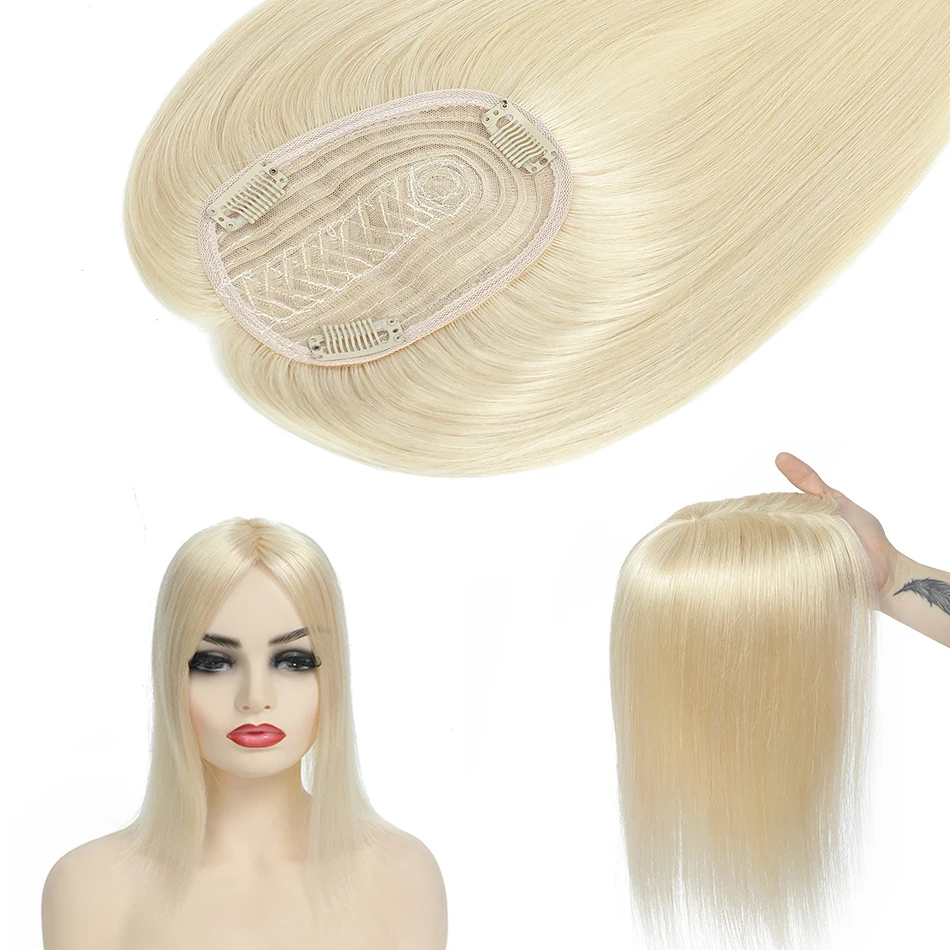 7*10cm topper pedaço de cabelo 100% cabelo humano real para mulheres com cabelo fino adicionando volume do cabelo base de pele natural com trama 12 "a 18"