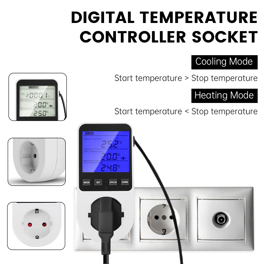 Temporizador soquete termostato multi-função controlador de temperatura tomada com interruptor temporizador sensor sonda aquecimento ferramenta fria