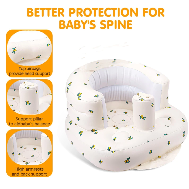 Sofá inflável infantil, sofá inflável para bebês de 3 meses ou mais, assentos para bebês, soprar com bomba de ar embutida