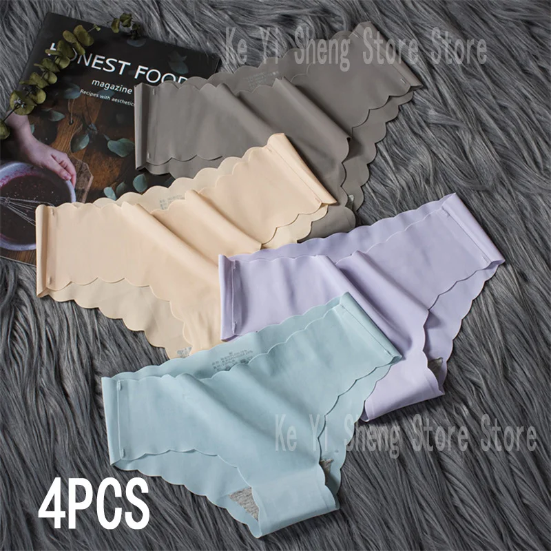 4 piezas de ropa interior sin costuras para mujer, pantalones triangulares ondulados invisibles, transpirables, simples, finos, ajustados para mujer