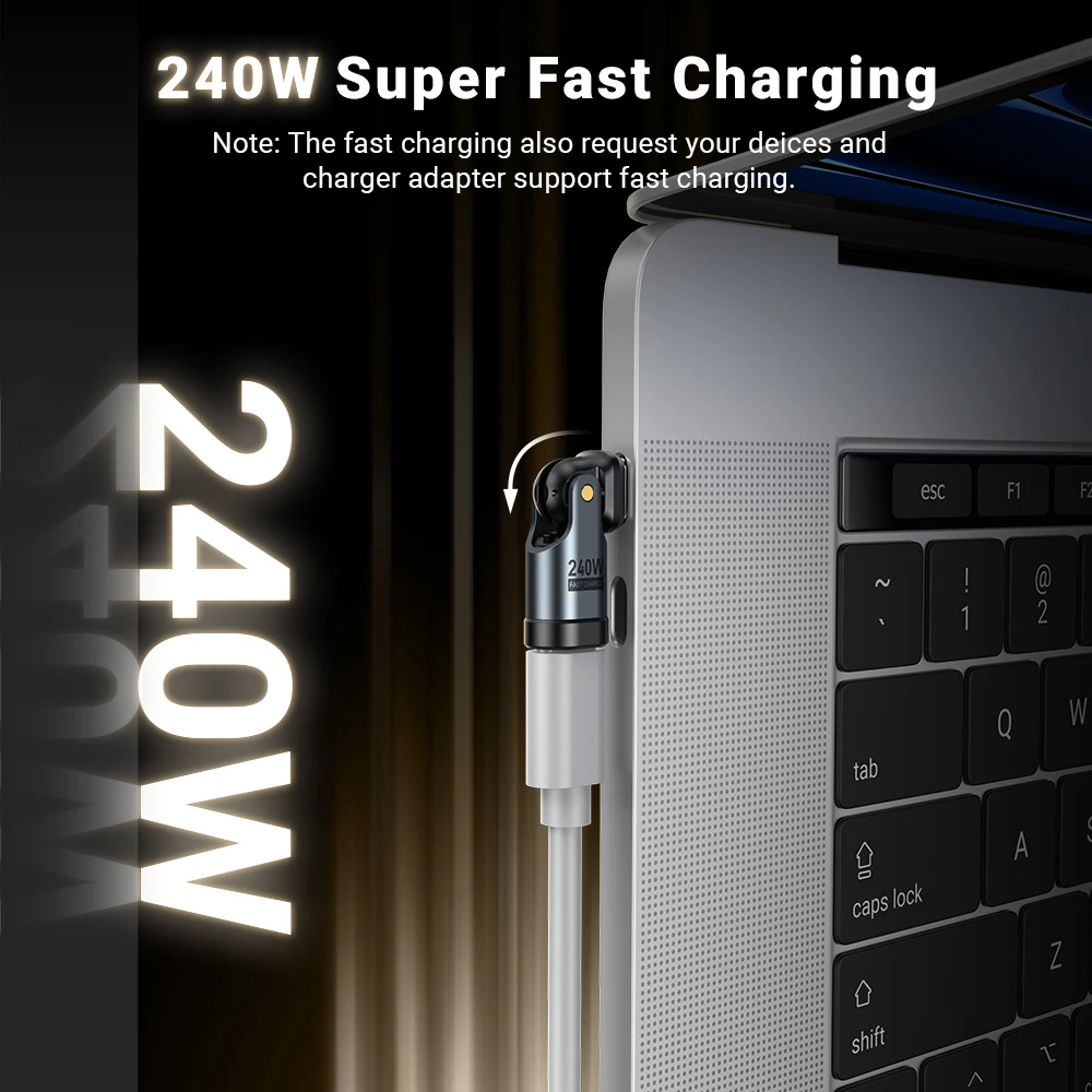 Adattatore AUFU USB C OTG da 240 W Convertitore da maschio a femmina di tipo C a ricarica rapida 5A per iPhone MacBook Laptop Adattatore a gomito da 180 gradi