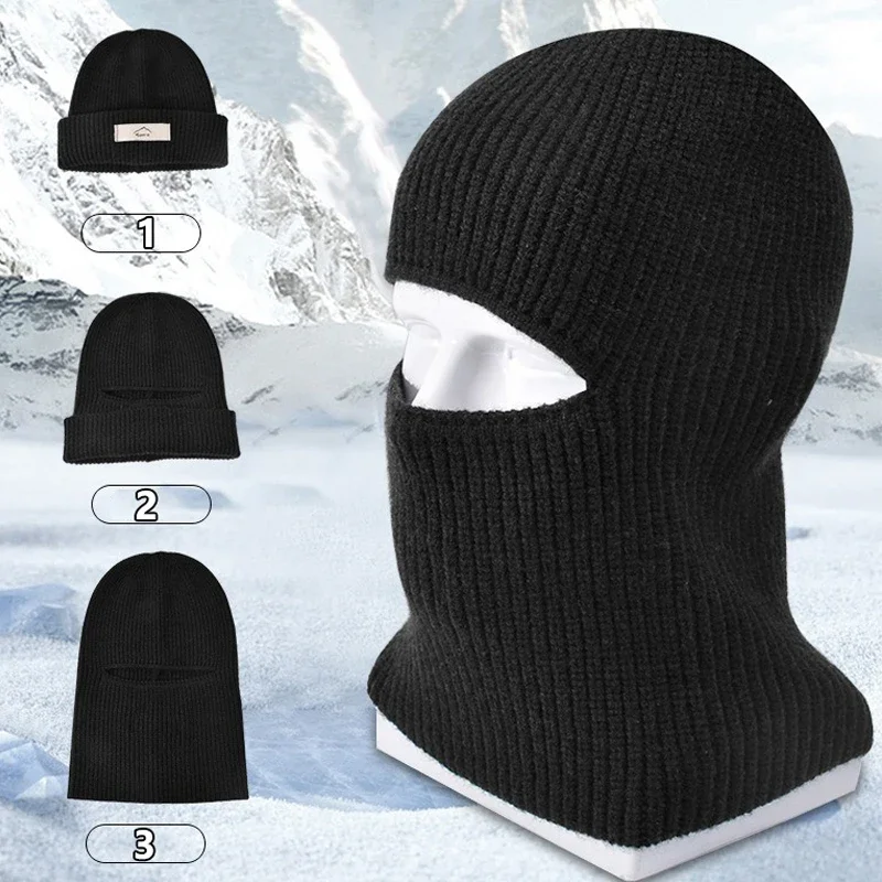 Invierno 3 unids/set gorro guantes bufanda tejido cálido guantes con pantalla táctil conjunto de gorro gorro de punto con calavera pasamontañas multifuncional