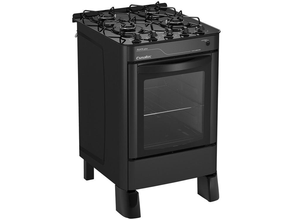 Fogão 4 Bocas Esmaltec Preto Mesa de Vidro Agata Glass 4090 - Bivolt