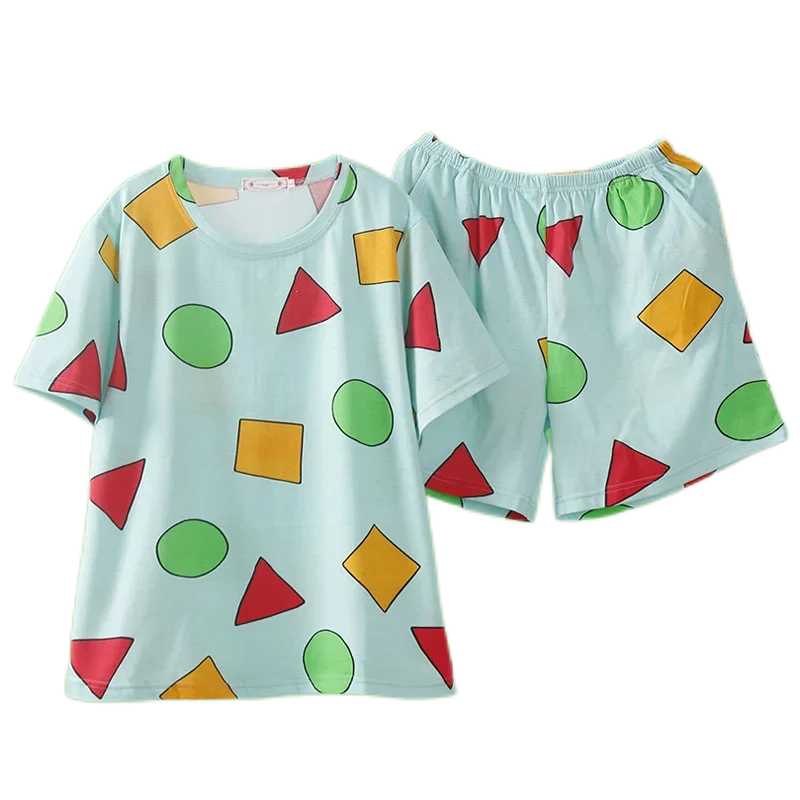 Pyjama japonais à manches courtes pour femmes, crayons Xiaoxin, col rond avec pantalon de détente coréen, ensemble deux pièces