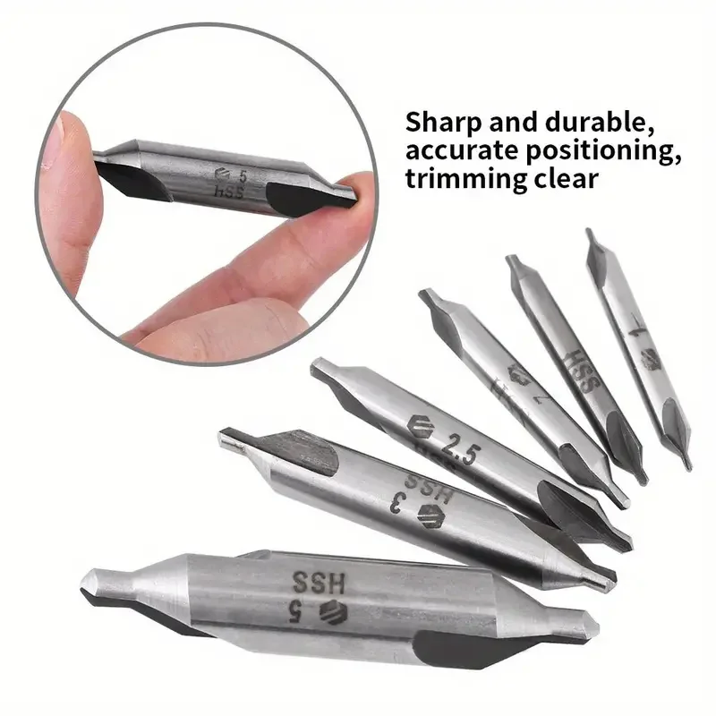 7pcs HSS Center Drill Bits Set 60 Degrees Core Drill Bit Power Tool Metal Drilling For Lathe Metalworking 1/1.5/2/2.5/3/4/5mm