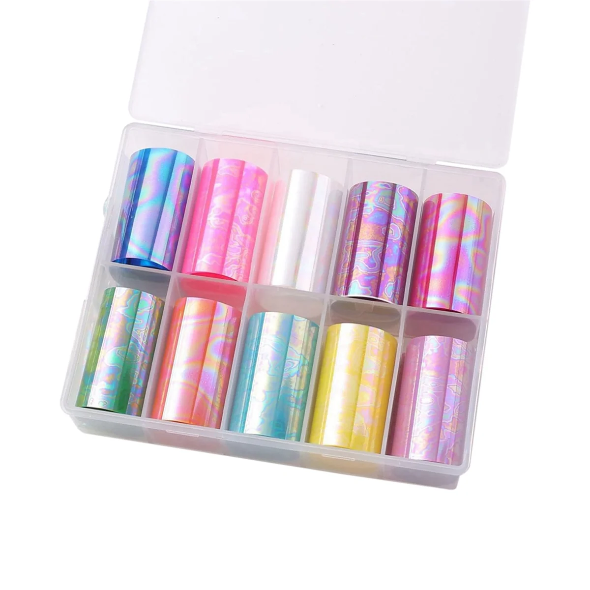 A71P 10 rollos de lámina para uñas, lámina de transferencia láser para uñas, calcomanías holográficas para decoración de uñas, pegatinas para uñas