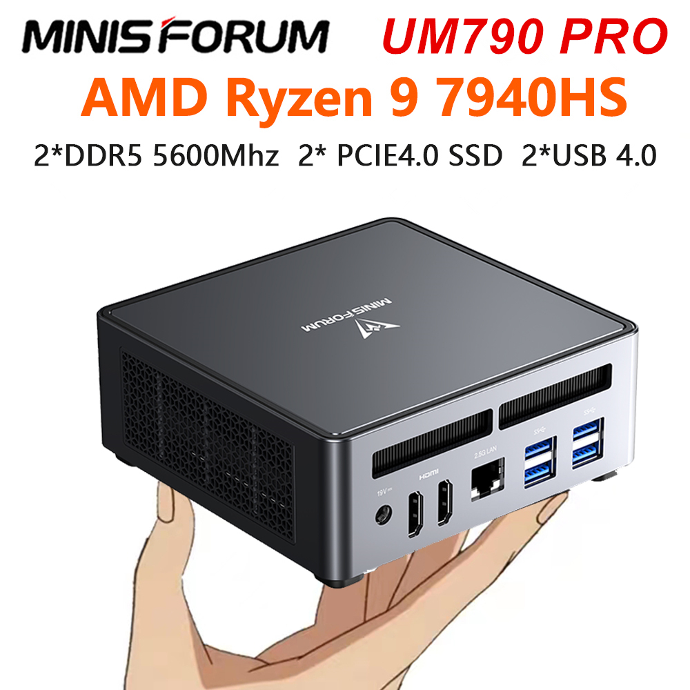 Minis forum gaming mini pc um890 um880 pro amd ryzen 9 8945hs 7 8845hs 2 * usb 4,0 2 * ddr5 2 * pcie 4,0 fenster 11 mini computer wifi6