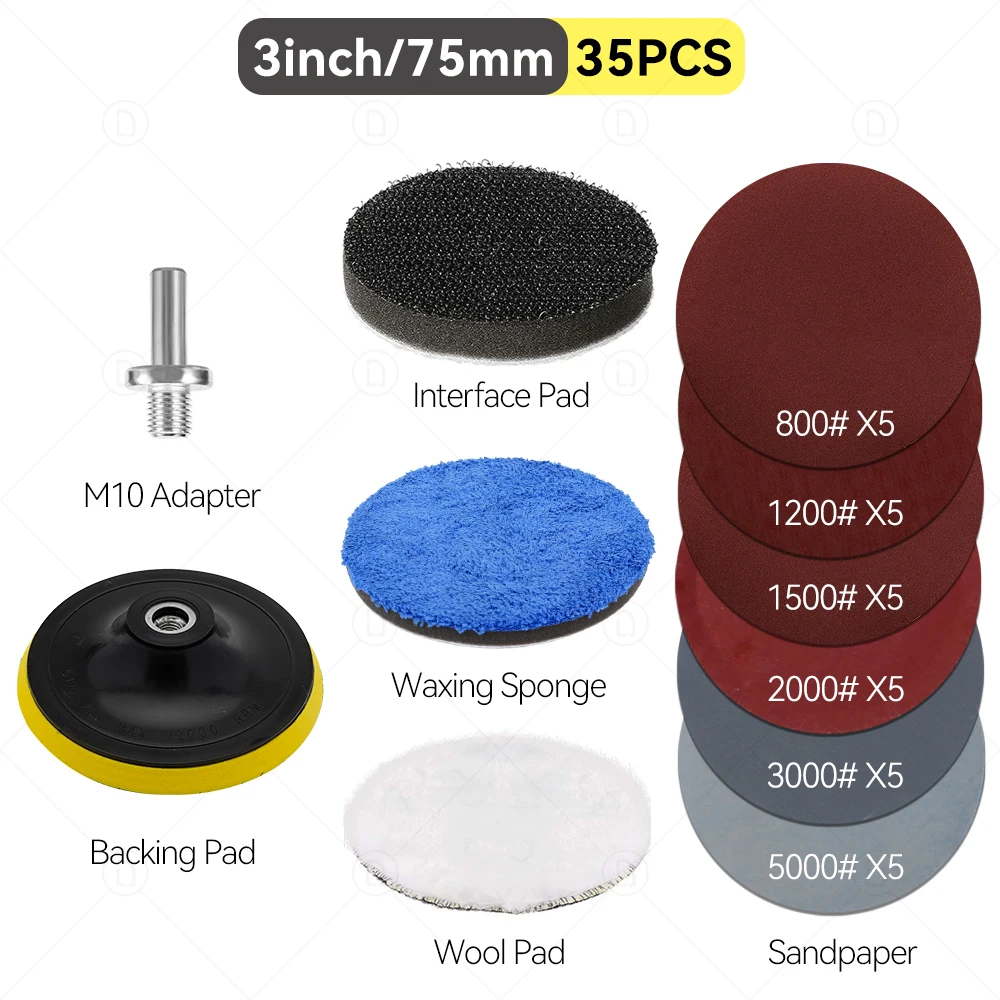 Kit de restauración de faros de coche, almohadilla de lana, esponja de encerado, almohadilla de interfaz para lijado de luz automática, pulido, limpieza de lavado