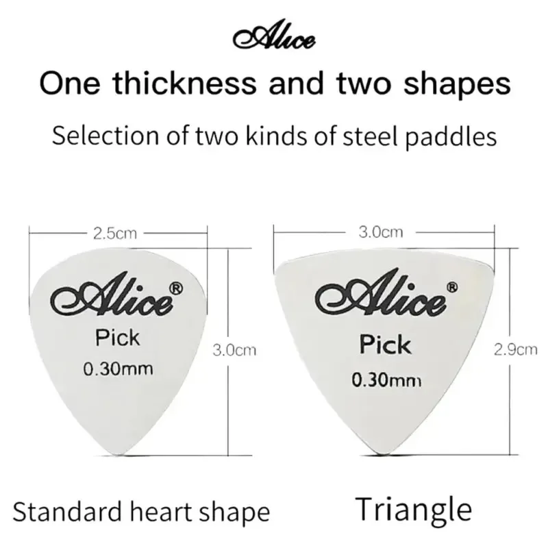 Alice 10 Pz Plettro per Chitarra in Metallo 0.3mm Sottile Durevole Colore Argento Professionale Basso Ukelele Plettri per Chitarra Amplificatore per Chitarra Basso Guita