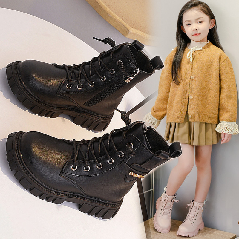 Girls' Princess Short Boots Fashion Versatile Children Ankle Boots Thick Sole 2024 Autumn Winter New Girls Snow Boots Sweet Chic