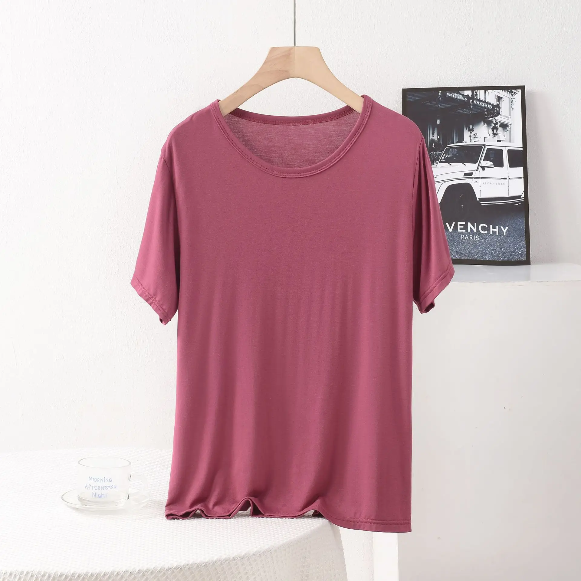 XL bis 8XL Plus Größe Locker sitzendes Modal T-Shirt O-Ausschnitt Kurzarm T-Shirts Sommer Damen dünne T-Shirts Basisschicht Top alle passenden