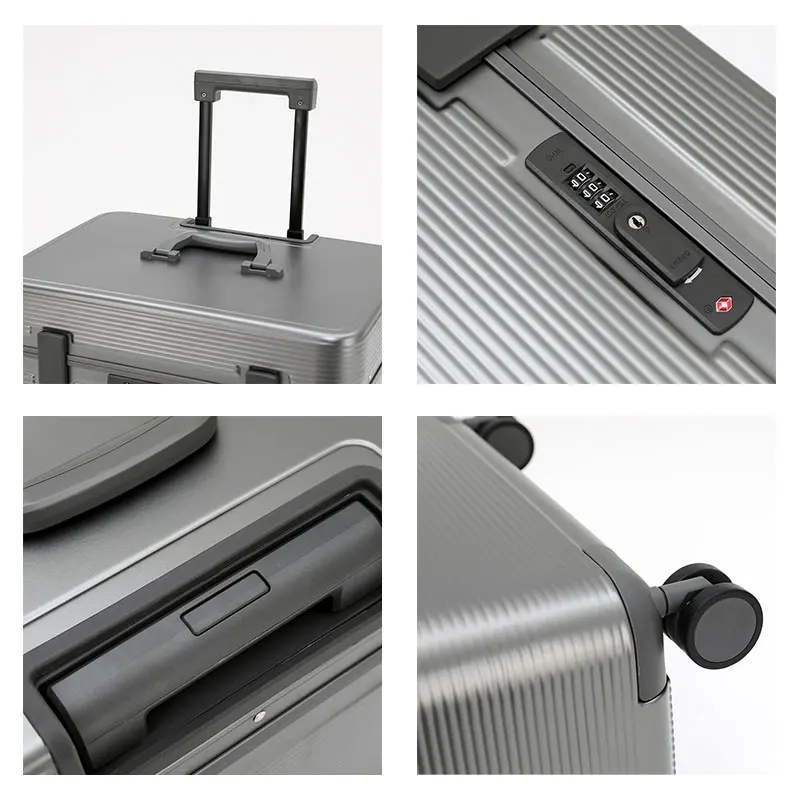 Aluminium Frame Koffer, Top-Opening Abs Draagbare Trolley Case, Universele Wielen, Douane Code Lock Boarding Case