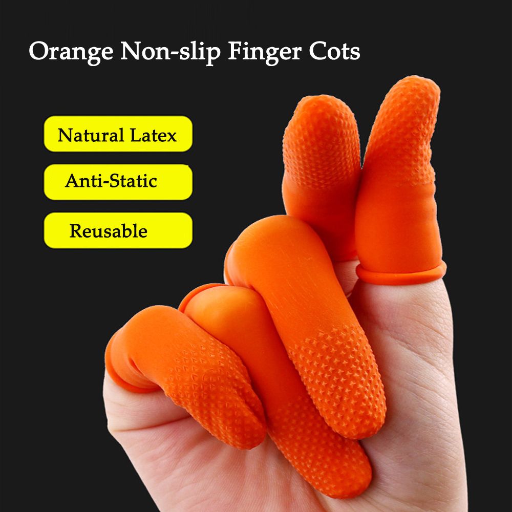100PCS ปลายนิ้วถุงมือป้องกันยางธรรมชาติแบบใช้ซ้ําได้ Finger Cover ถุงมือ Non-SLIP Latex Finger Cots เล็บเครื่องมือ