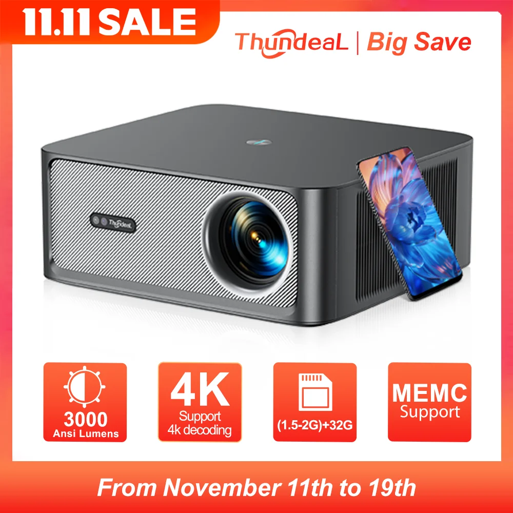 ThundeaL TD98Pro Proiettore portatile 2K 4K Full HD Movie Gaming TD98 Pro 2G 32G Video Home Theater WiFi Proiettore a fascio Android proiettore proiettore 4k mini proiettore videoproiettore proiettore 4k android