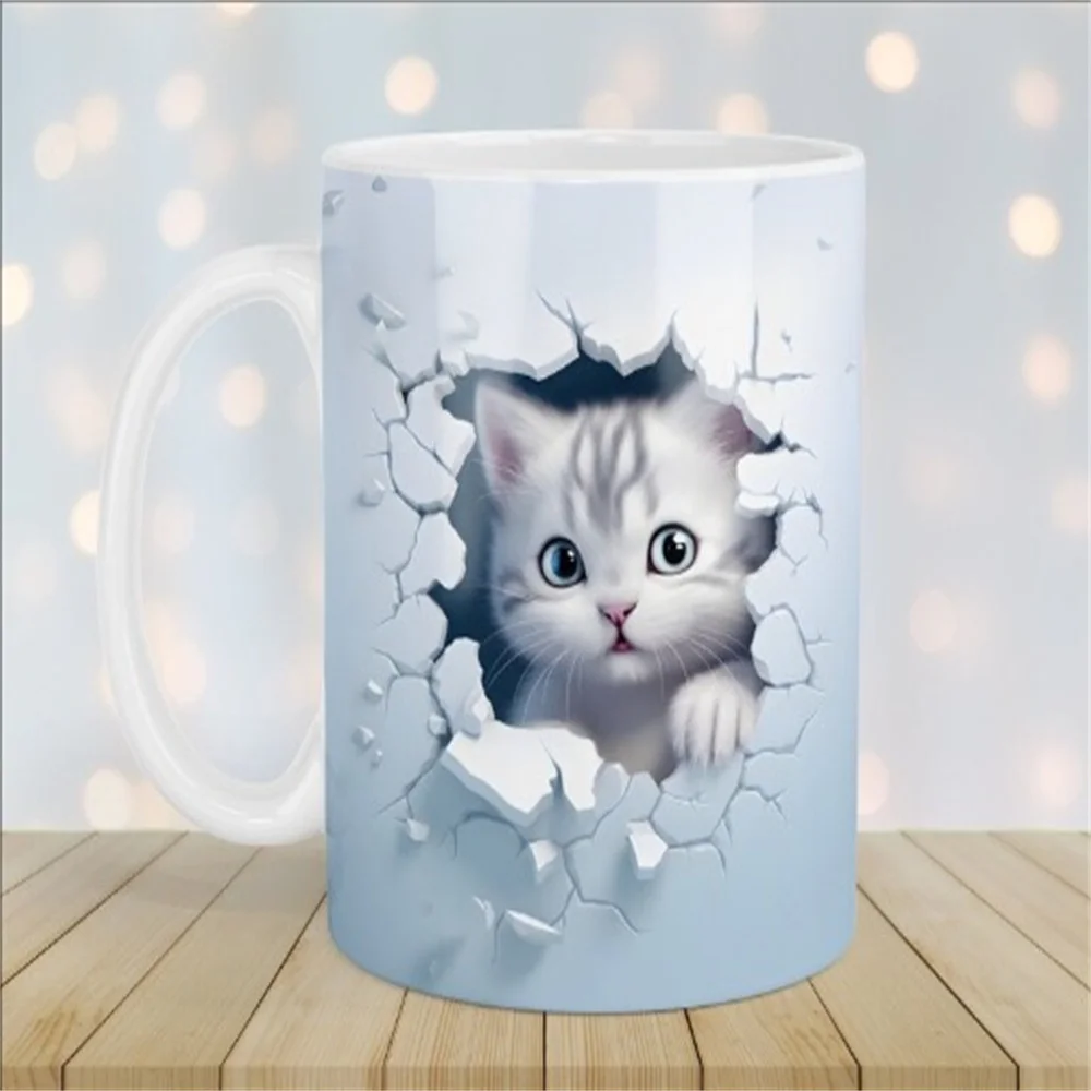 壁に穴が開いたセラミックコーヒーマグ,3D子猫猫,紅茶と水用のマークカップ,クリスマスプレゼント