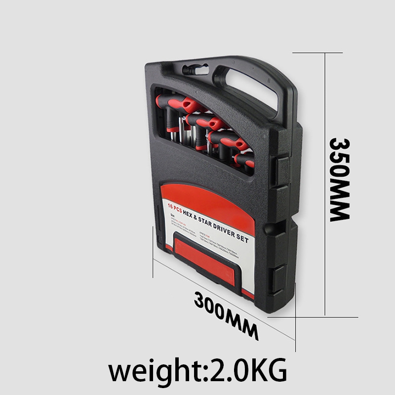 Set kunci pas pegangan T, Set peralatan reparasi tangan bintang pegangan T & Kunci L Hex ujung bola pegangan T 16 buah