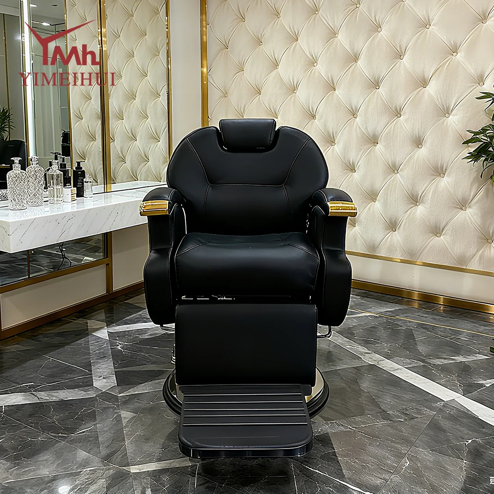 New adjustable black leather berber chairs electric swivel reclining barber chair with heating function