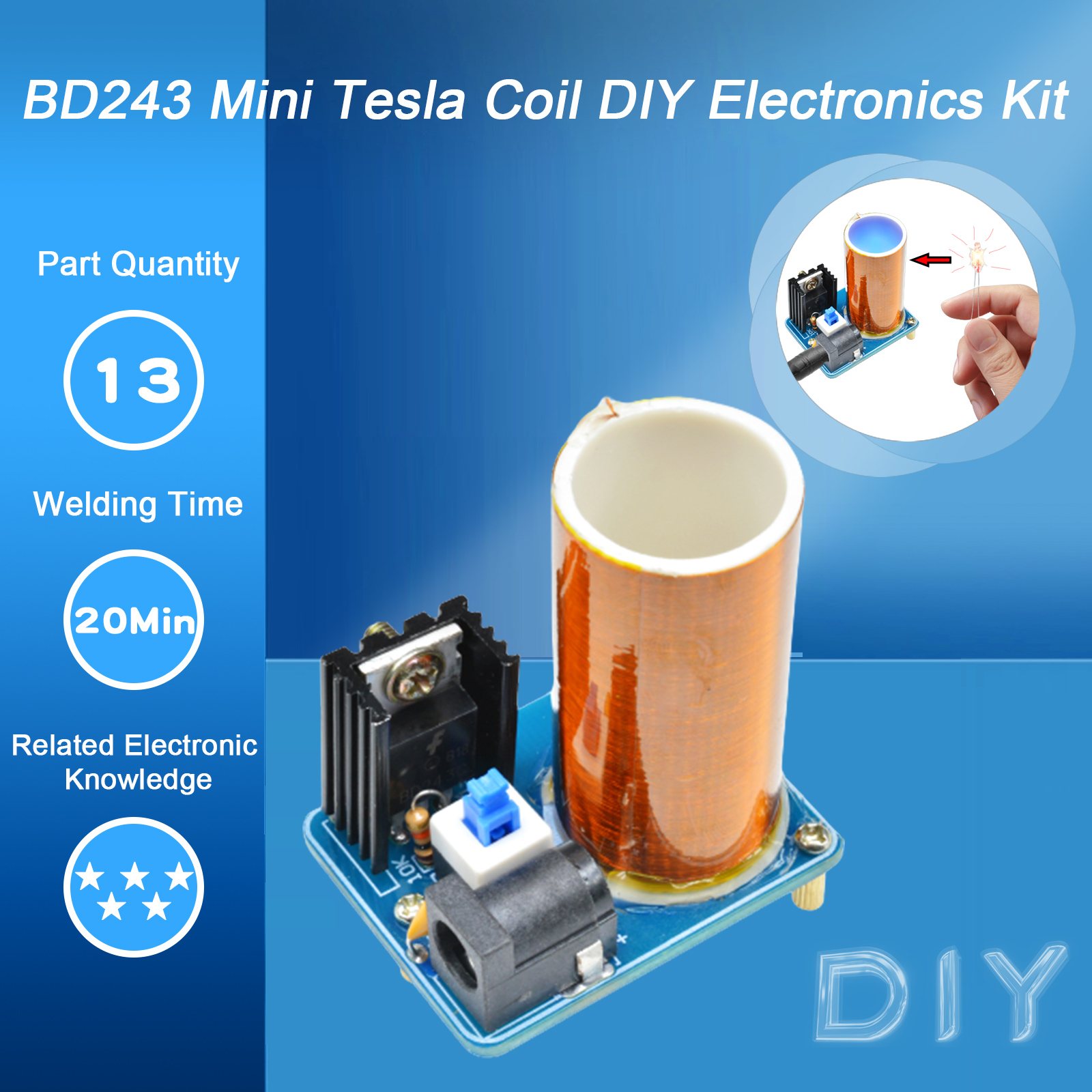 BD243 ミニテスラコイルキットマジック小道具 DIY パーツ空のライトテクノロジー DIY エレクトロニクス BD243C