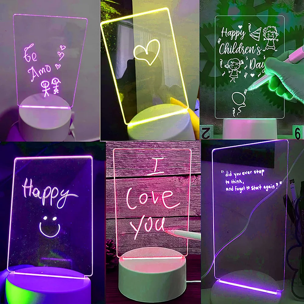 USB Note Board Message Board Nachtlicht mit Stift Farbwechsel Atmosphäre Lampe DIY Tisch lampe lösch bare Acryl Board Licht