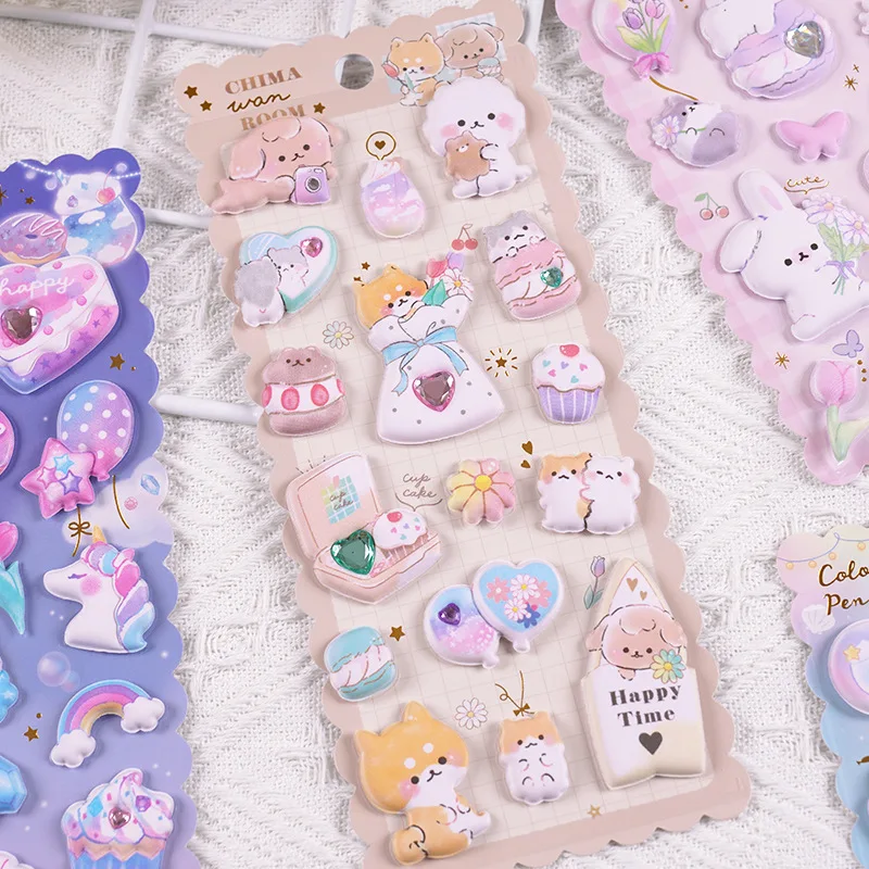 1 ピースランダムかわいい漫画の動物クリスタル装飾 3D ふくらんステッカーかわいい文具 Diy スクラップブッキングステッカー