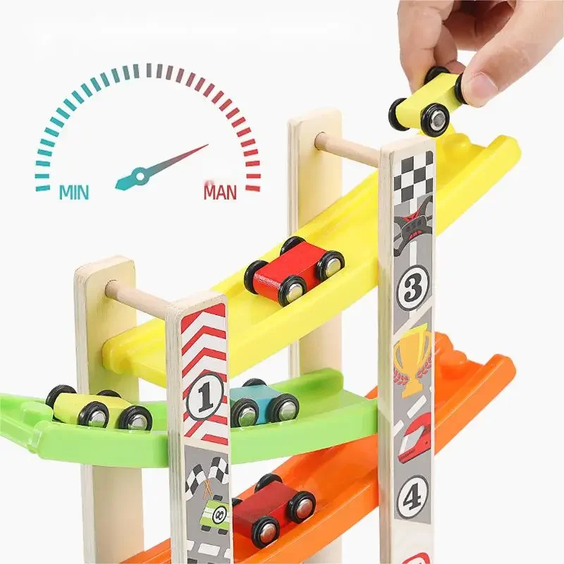 4/7 Track ไม้ Ramp Racing เด็กวัยหัดเดินของเล่นรถชุด Montessori ของเล่นเพื่อการศึกษาเกม Mini Inertia สไลด์ Roller Coaster Racing