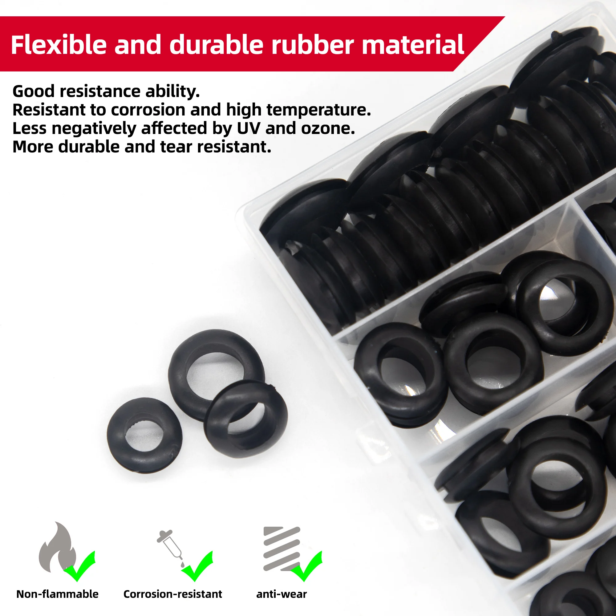 60 Stück schwarze O-Ring-Gummi-Unterlegscheiben-Dichtung, Dichtungstülle, Sortiment-Set, elektrische Dichtung, O-Ring-Dichtungen, Werkzeug-Set, 8, 10, 12, 14 mm