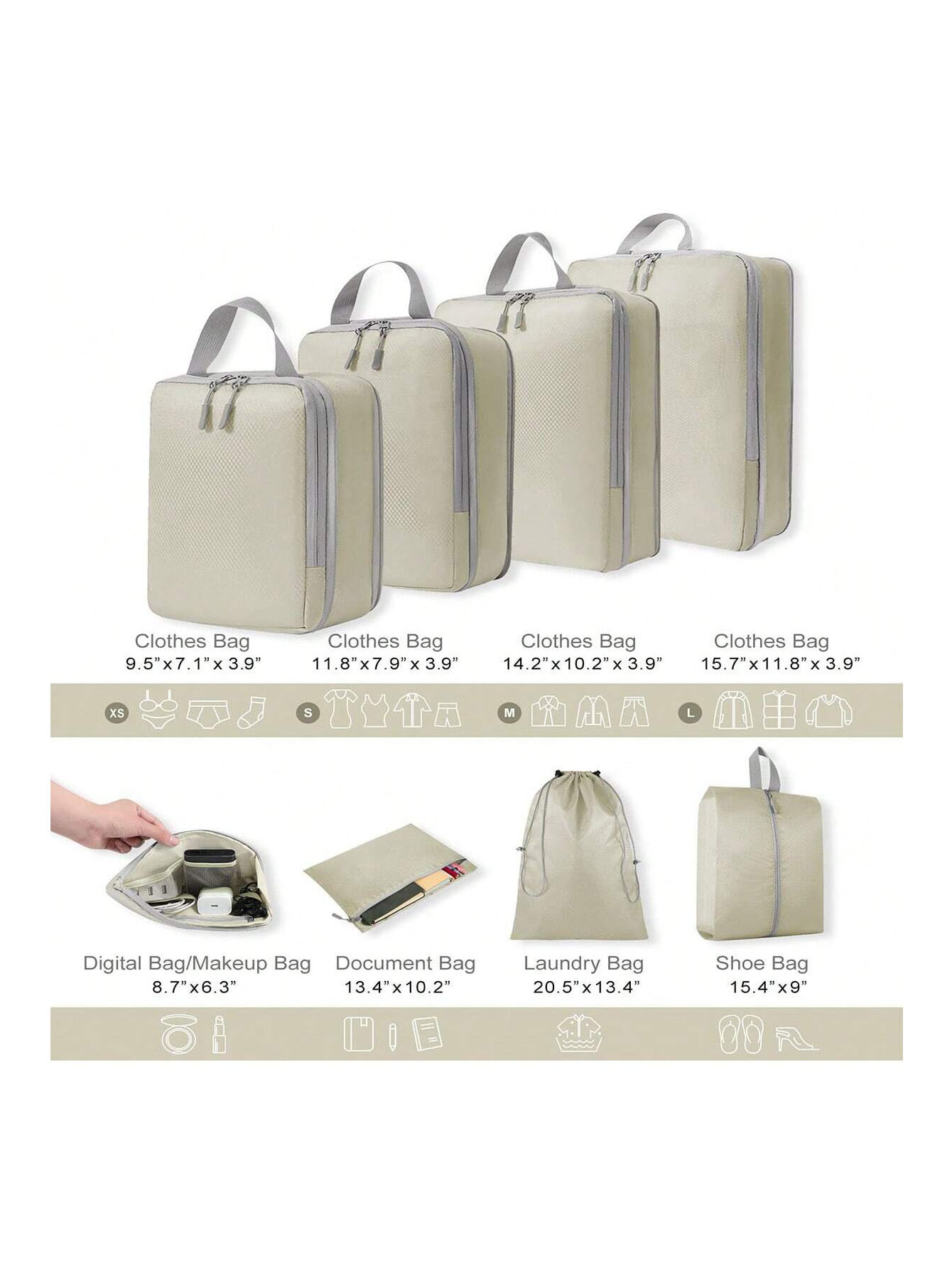 Set/8 Stück komprimierbare Verpackung Reise Aufbewahrungstasche Würfel wasserdichter Koffer Nylon tragbar mit Handtasche Gepäck Organizer Ryanai