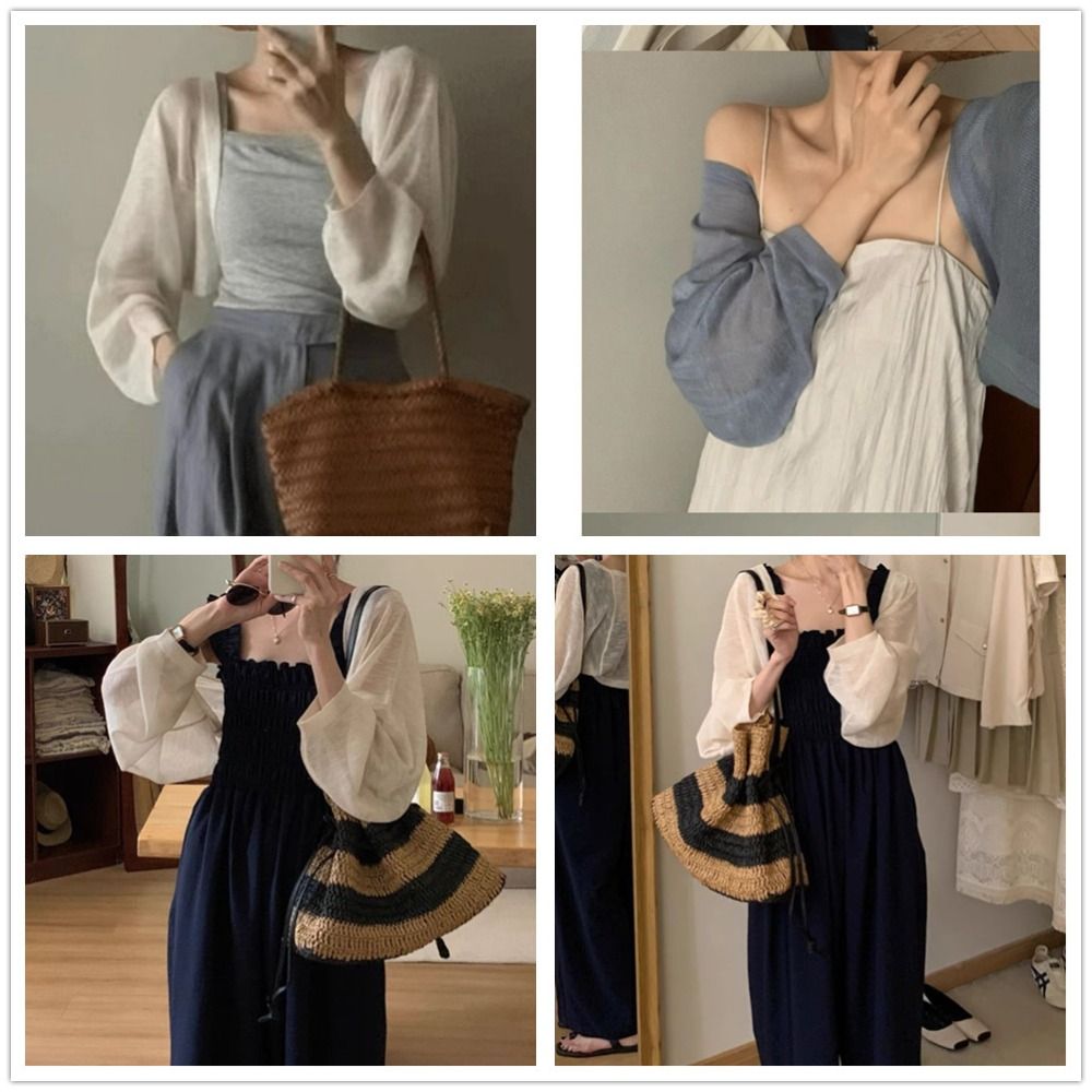 Neue dünne Sonnenschutz-Strickjacke mit Rüschen-Design, langärmelig, Sonnenschutz, Polyester, Sonnenschutz-Kleidung, kurzer Mantel, lässig, Sommer