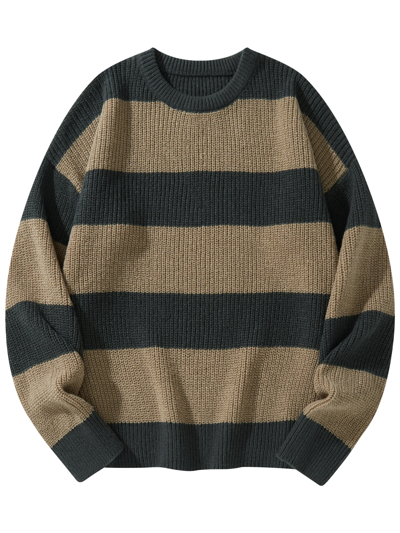 Neuer Pullover mit lockerem Boden, lässiger, vielseitiger, gestreifter Pullover, Herren-Rundhalspullover