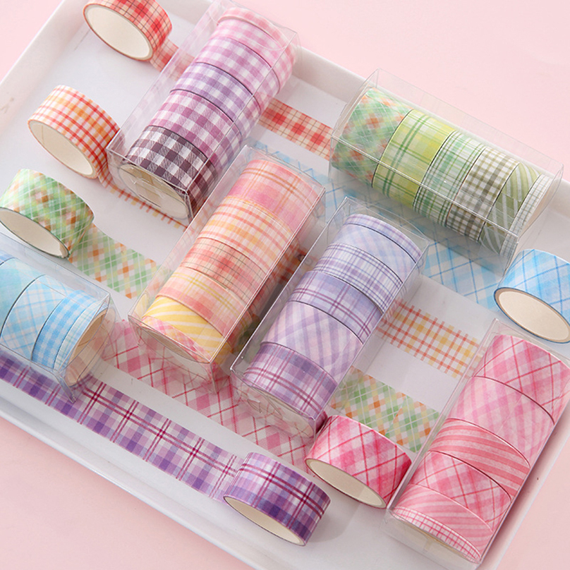 6Pcs Plaid Washi Tapes Scrapbooking Supplies Basic Decorative Adhesive Tape Korean Stationery Journaling Materials Masking Tape