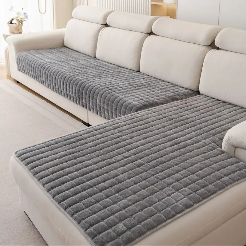 Плюшевая клетчатая подушка для дивана, нескользящая универсальная чехол для дивана для гостиной, простой современный утолщенный бархатный полотенце