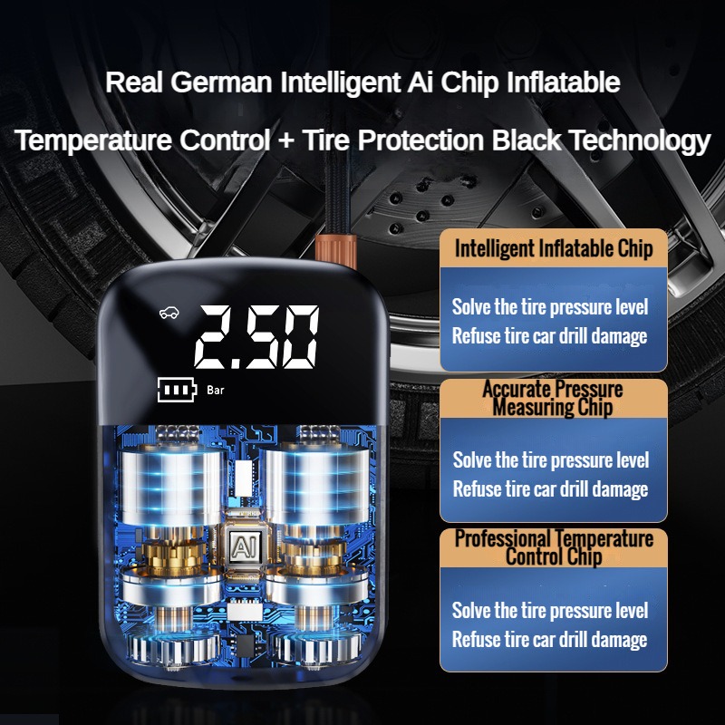 Leboo compressor de ar sem fio para carro, bomba elétrica para inflar pneus, motocicleta, bicicleta, pneu automático com display digital