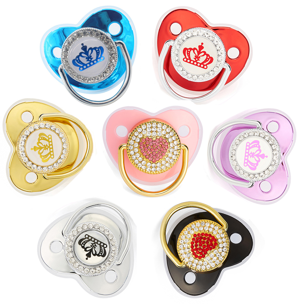 Chupeta luxuosa para bebês recém-nascidos, chupeta com coroa de strass, mordedor infantil, suporte de chupeta de silicone, presente de chá de bebê