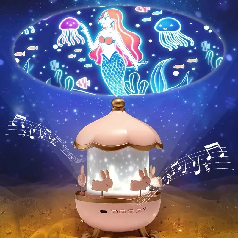 Proyector de luz nocturna con altavoz para decoración de habitación de niños, 12 películas, luces nocturnas de proyección de océano Kawaii para regalos de dormitorio de bebé