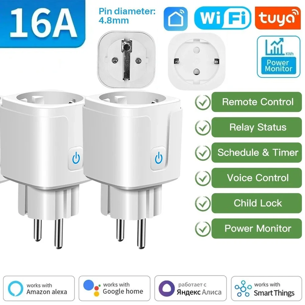 Tuya WiFi Smart Plug EU Steckdose Timer Outlet 16A/20A Power Monitor Stimme Fernbedienung SmartLife APP für Alexa google Home Alice