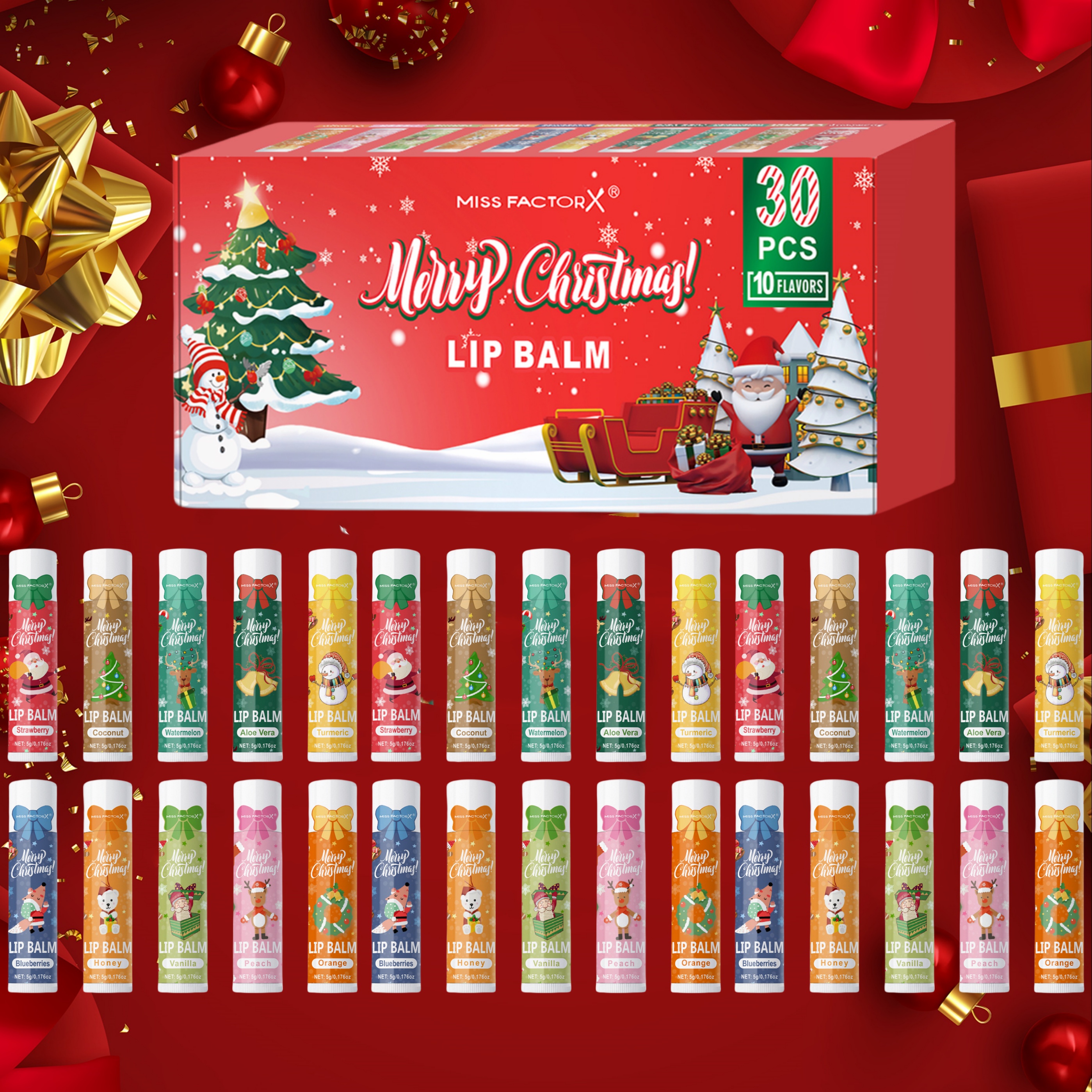 Kerstcadeaudoos, lippenbalsem 30 stks / doos lippenbalsemset, duurzame vochtinbrengende crème, kerstcadeau, damescadeau, feestcadeau