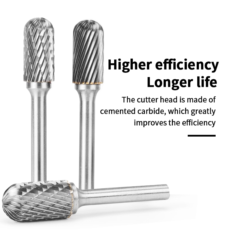 タングステン鋼グラインダー超硬ロータリーヤスリ円筒ボールエンドミルカッター金属研削彫刻シングルおよびダブル溝
