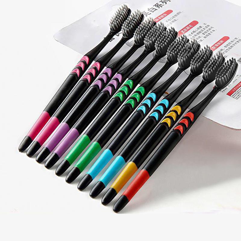 Brosse à dents ultrafine pour couple, poils souples, charbon de bambou, cheveux noirs, outils de livres oraux imbibés, beauté, 10 pièces emballées