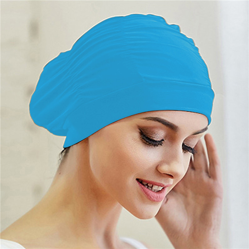 Gorro de natación Unisex para mujer y niña, gorro de baño de pelo largo, gorro de natación elástico, tamaño libre, piscina, deporte, turbante de nailon elástico