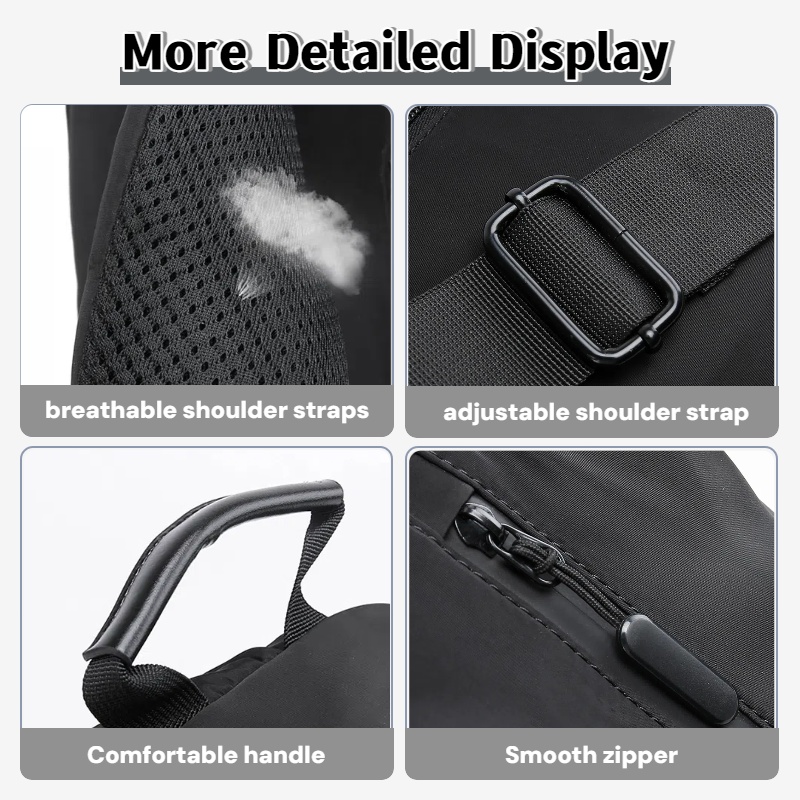 Bolsa de peito masculina multifuncional com interface reservada USB, adequada para montanhismo, viagens, trabalho, compras, ocasiões diárias