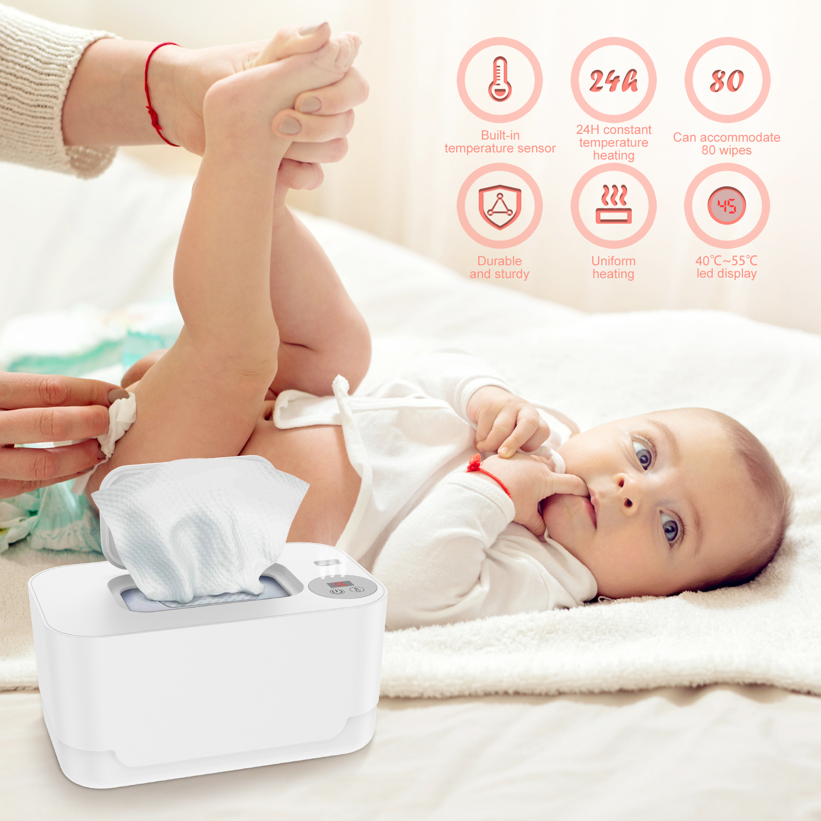 USB Baby Wischen Wärmer LED Licht Feuchttücher Warm Halten Box Einstellbare Temperatur Heizung Windel Spender Tragbare Große Kapazität