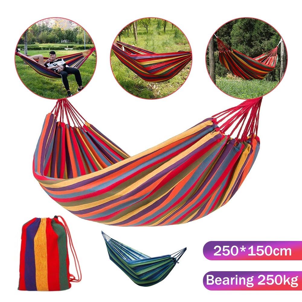 Portable Travel Anti-rollover Thickened Hanging Hammocks Outdoor Indoor Single Double Canvas Hammocks Courtyard Children's Swing