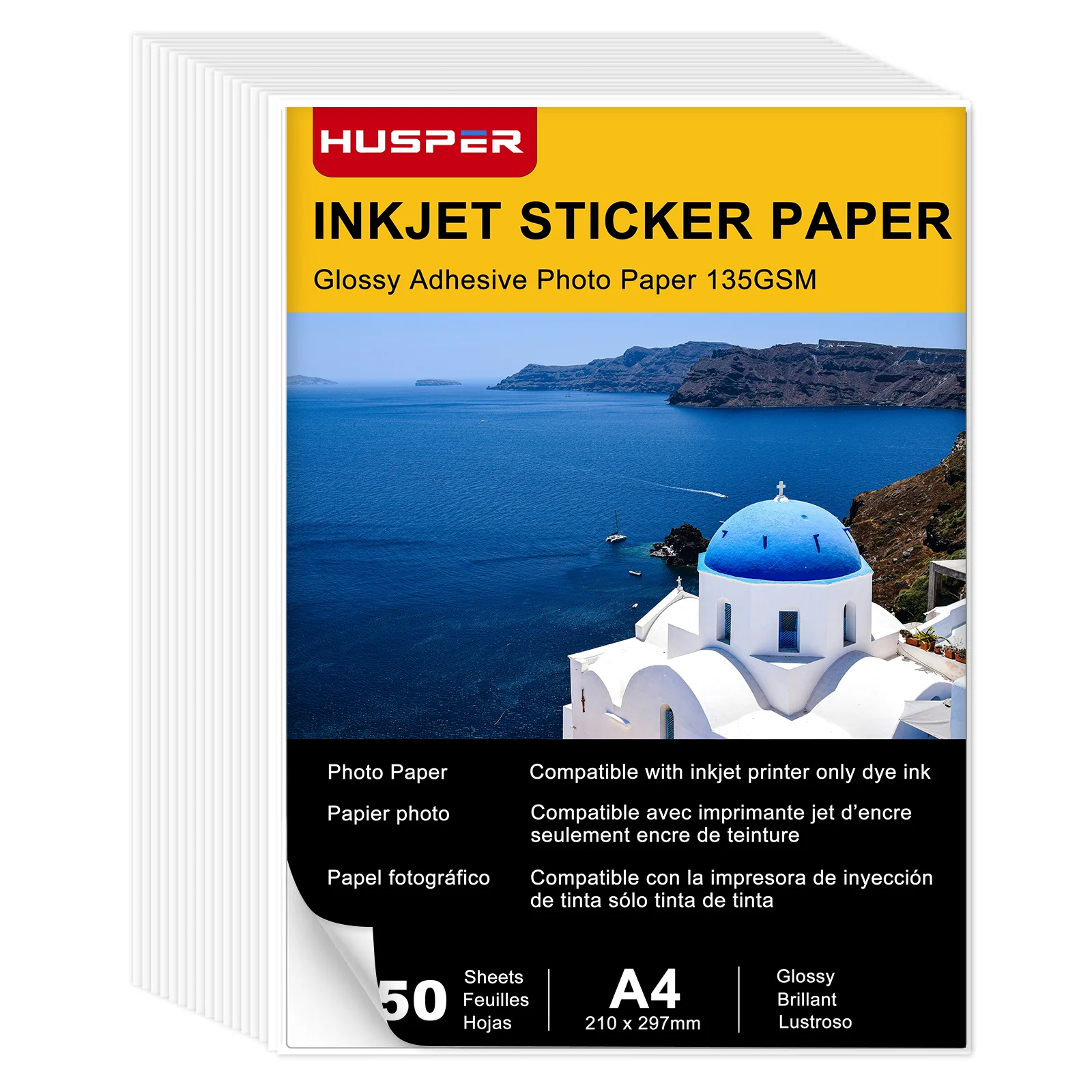 Étiquettes autocollantes A4 blanches brillantes, 50 feuilles de papier 135g, compatibles avec imprimante à jet d'encre 8.3x11.7 pouces, pour bricolage, bureau, artisanat de maison
