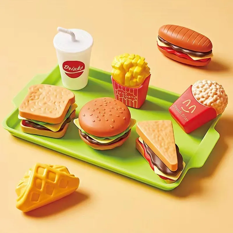 Kids Mini Kitchen Toy Pretends Play Simulated Food Hamburger Cookie Miniature Accessories for Children Girl Educational Gift