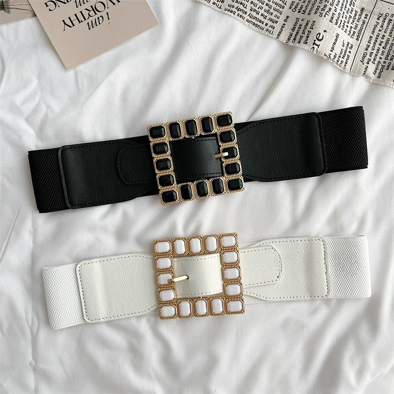 Cinto de cintura estilo europeu e americano feminino versão ampla moda versátil capa de cintura decoração cintura elástica preto